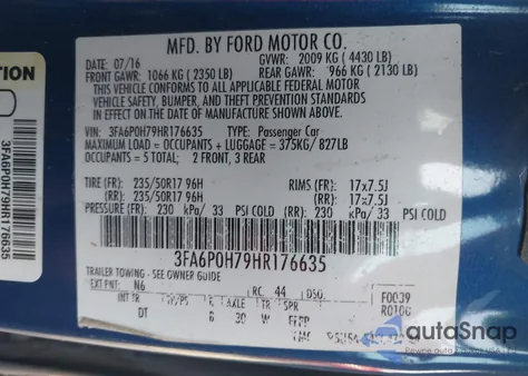 2017 Ford Fusion Se z USA, uszkodzony, nr VIN 3FA6P0H79HR176635